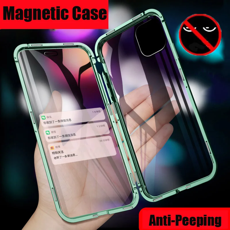 360 Magnetic Adsorption Glass Anti Peep Privacy Case For iphone 11 Pro Max iPhone X XR XS 6 6S 7 8 Plus Protective Cases | Мобильные