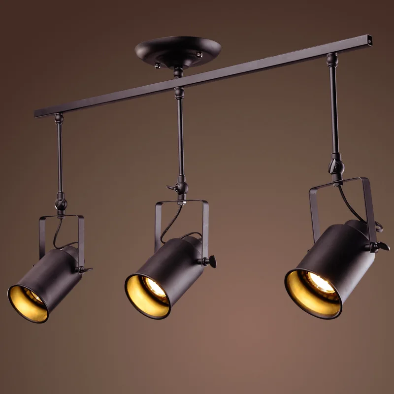 Ретро Led Крытый трек светильник черный металлический рельсовый с регулируемым