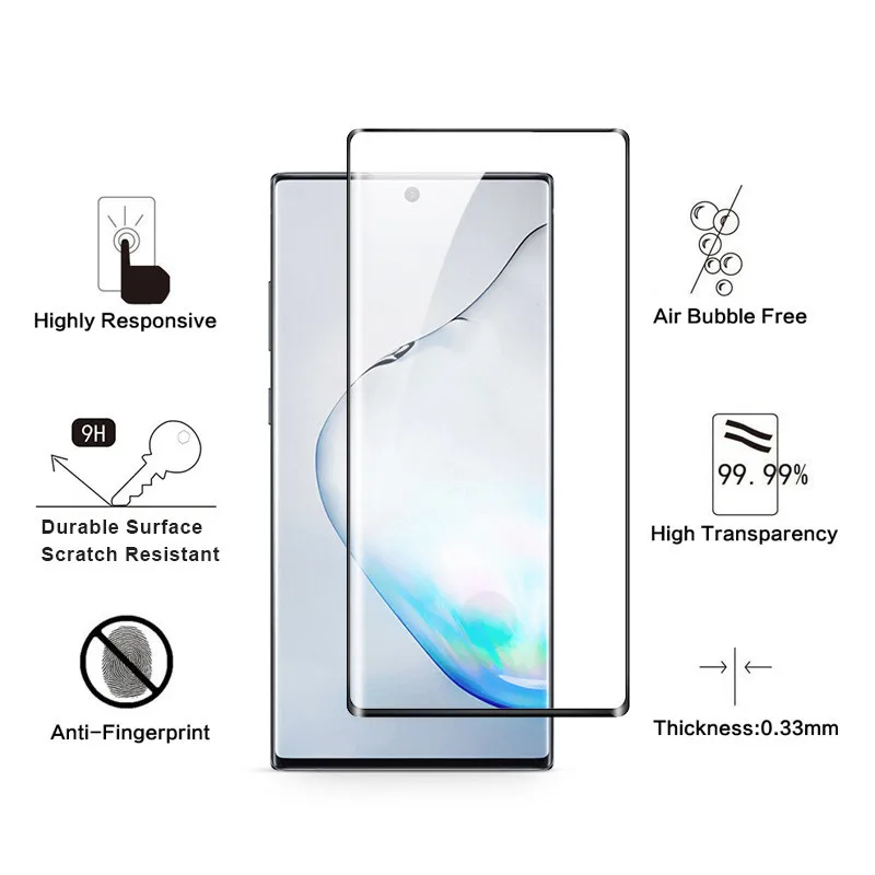 3D Full Curved Glue Tempered Glass for Samsung Note 10 Plus Screen Protector SAM Galaxy + Protective Film | Мобильные телефоны и