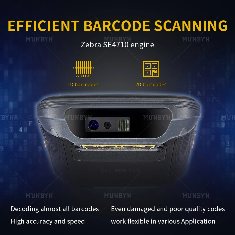 MUNBYN Android 8.1 Handheld Scanner PDA 5.2 Inch Industrial PDA Terminal 2D Zebra SE4710 Barcode Reader Inventory Data Collector