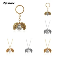 2021hot selling fashion alloy sunflower keychain necklace can open double sided engraved key chain pendant holiday gifts