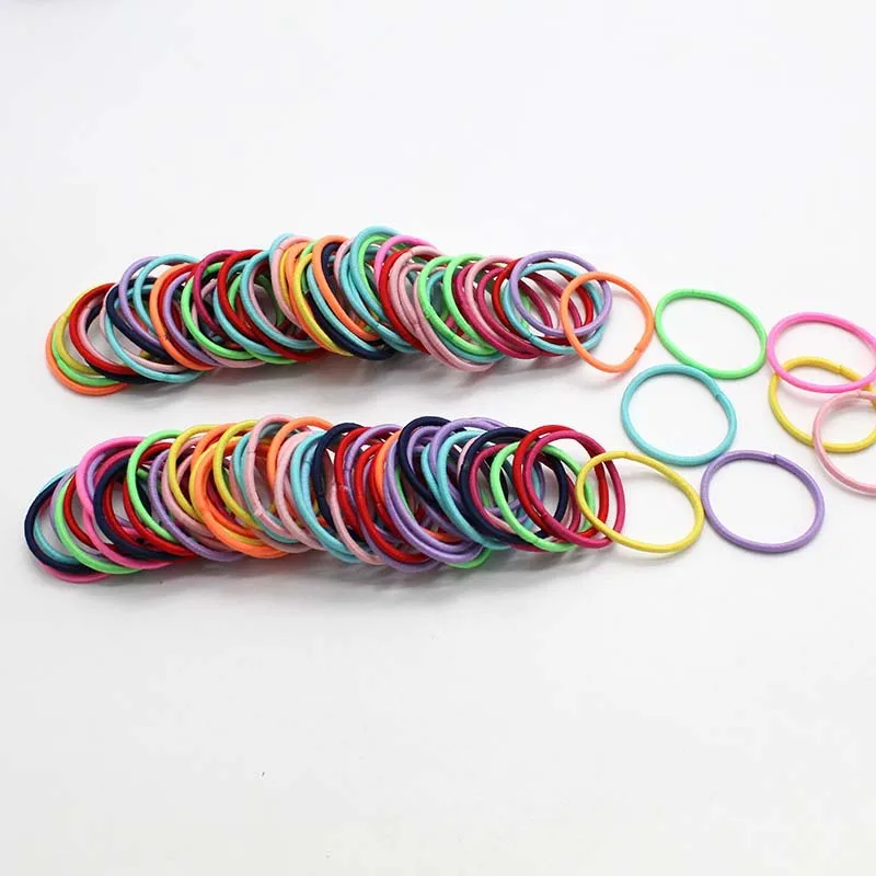 6 100 Pcs Girl Hair Rings Fluorescent Color Hair Accessories Ponytail Rubber Hair Rope High Elastic Hair bnads Head Rope for Girls - Цвет: 6