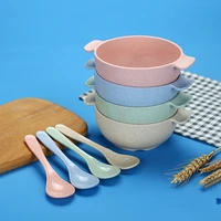 portable reusable household dishware set wheat straw food bowls sets kids adult spoon salad soup bowl breakfast cereal bowls