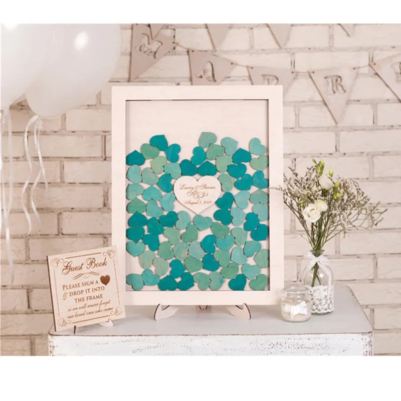 Деревенская книга для гостей с зелеными сердечками альтернатива деревянная