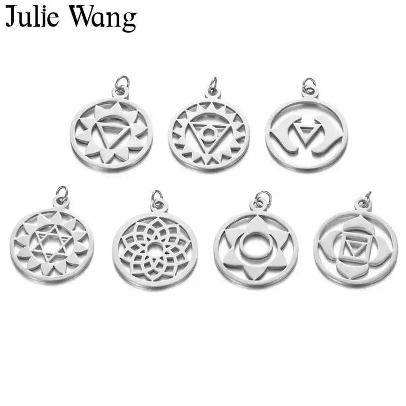 5 шт. подвески для йоги Julie Wang из полированной нержавеющей стали в виде чакры