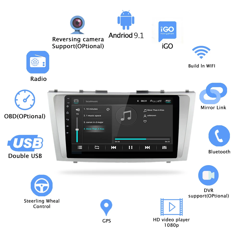Android 9,1 2 Din Автомобильный мультимедийный плеер Автомобильный Радио gps навигация Bluetooth wifi для Toyota Camry 2006 2007 2008 2009 2010 2011