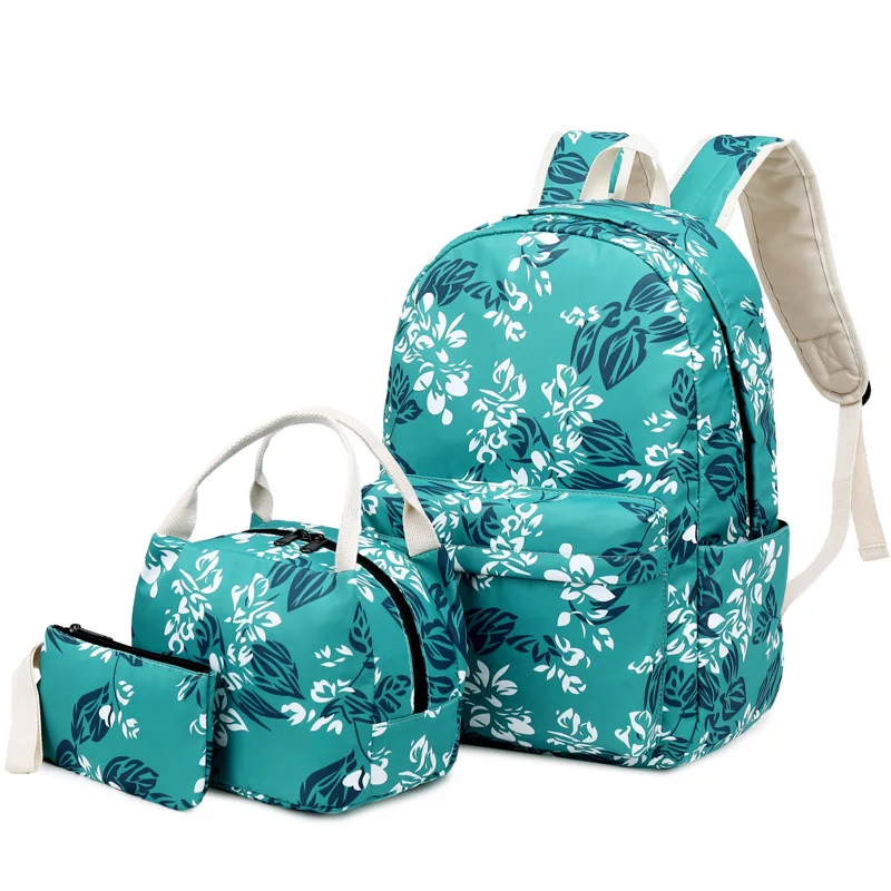 

New double shoulder bag Nylon Backpack women's bag three piece set ethnic wind printed flower middle-aged and elderly bag