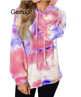 6 color hoodie casual pullovers long sleeve tie dye waffle hooded top loose streetwear lounge wear outfit women 2020 new fashion