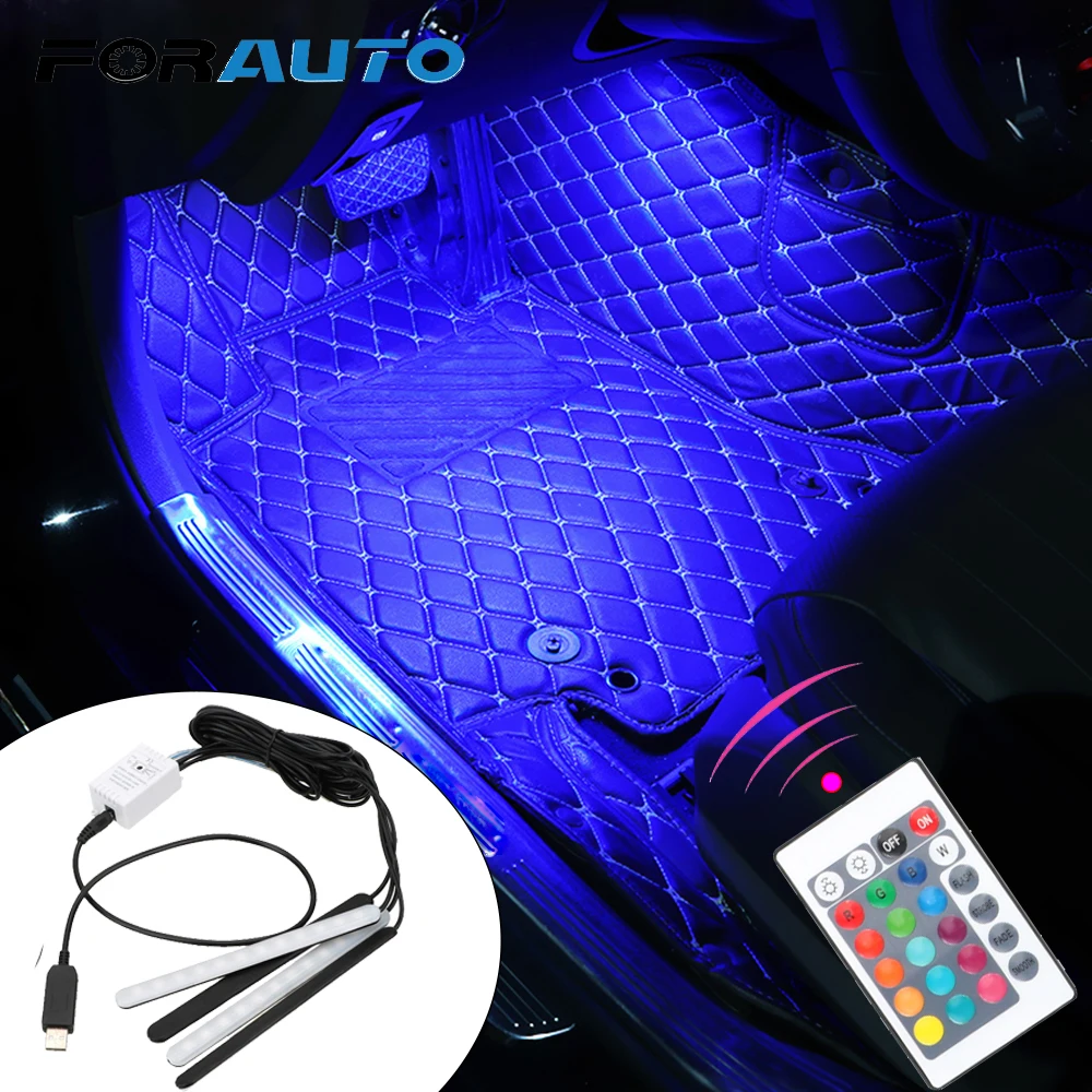 FORAUTO 4 в 1 автомобиль пол RGB Светодиодные ленты светильник интерьера автомобиля с