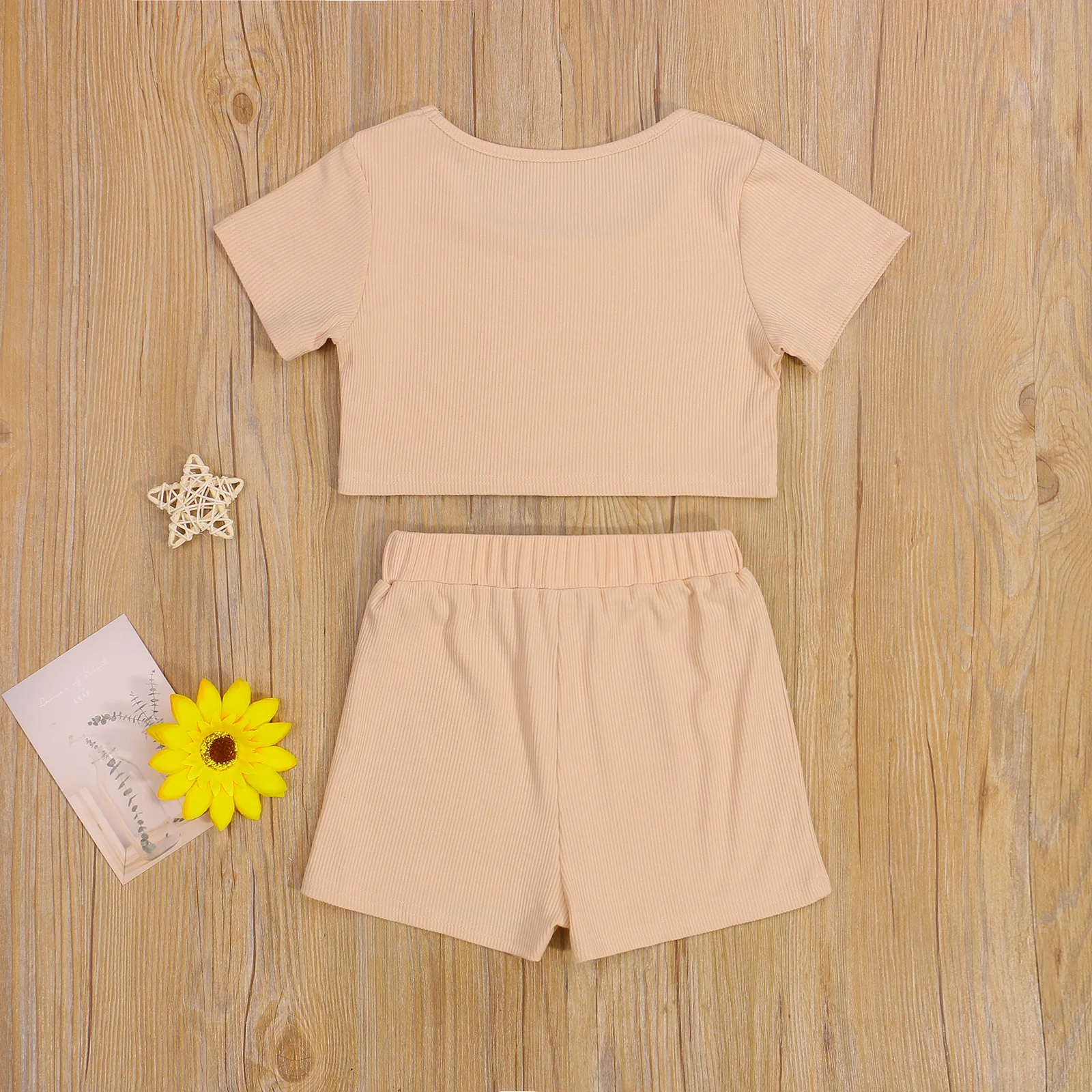 

2021 Summer Infant Clothes Baby Girl Clothes Set, Girls Short Sleeve O-neck Cropped Tops + Drawstring Shorts