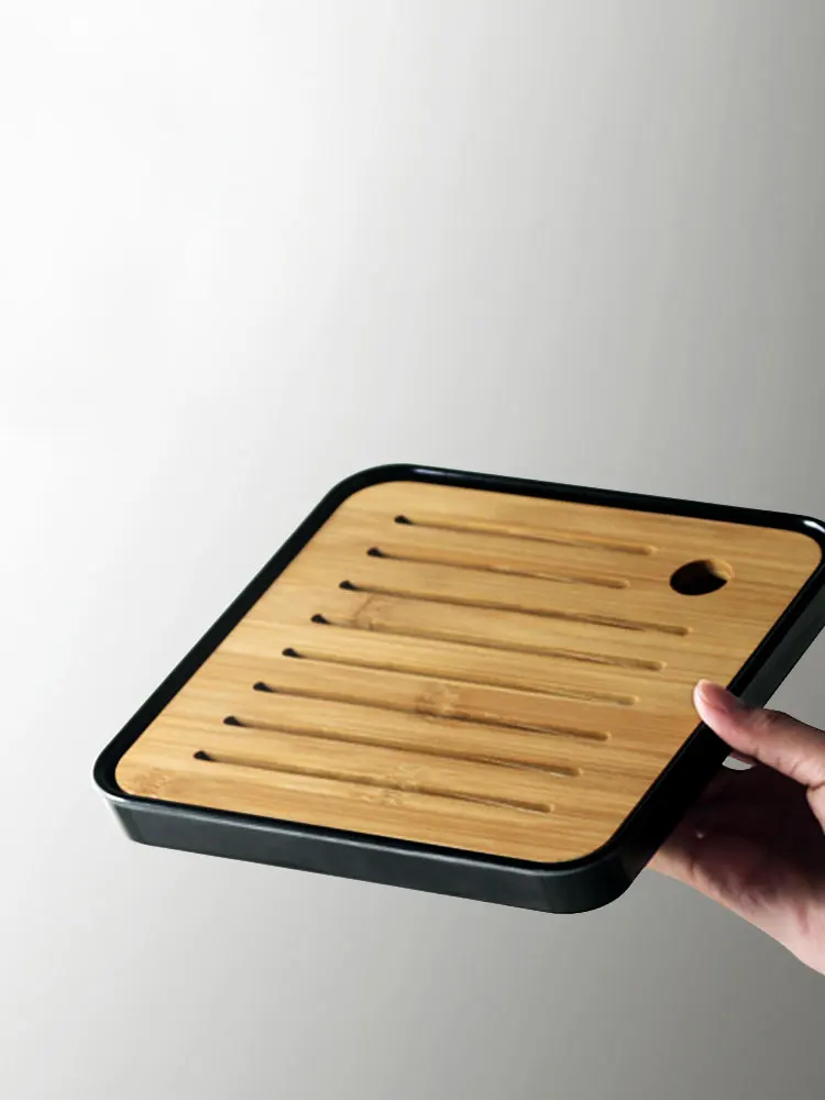 

Household Mini- Solid Bamboo TeaTrays Separate Design Stand Firm Exquisite Details Wood Square Tray