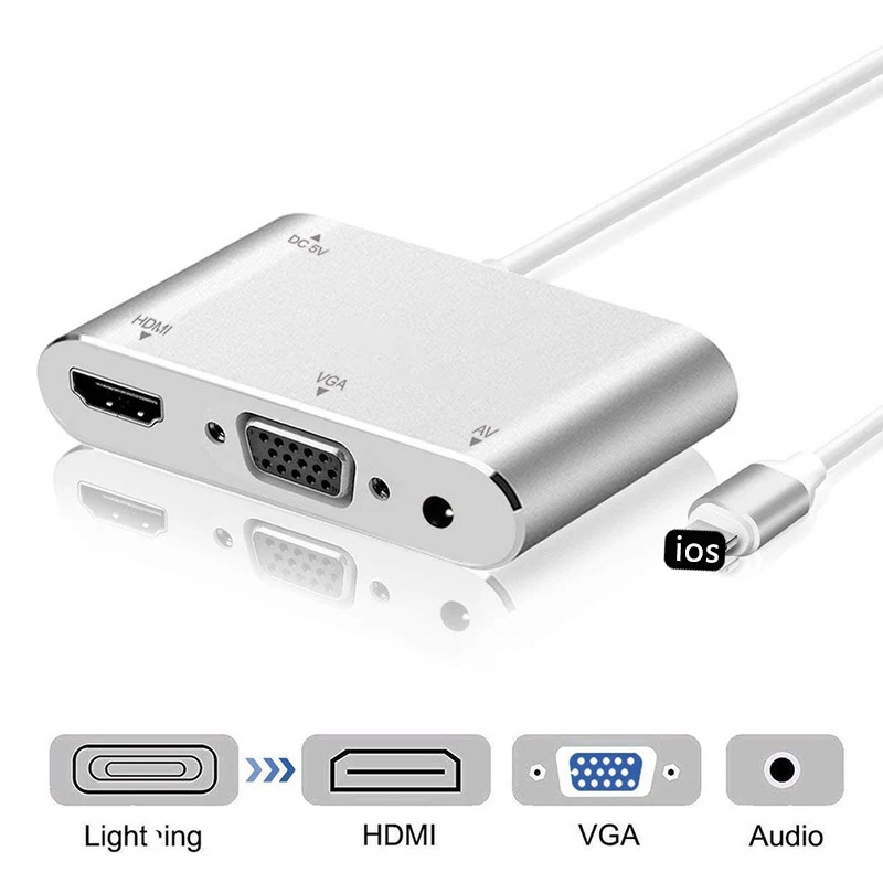 5-в-1 многофункциональный аудио-концентратор типа c для HDMI VGA USB3.0 PD ipad apple iphone AV 4K