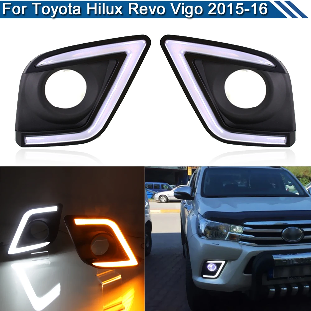 

2Pcs LED Fog Warning Lamp For Toyota Hilux Revo Vigo 2015 2016 White DRL Daytime Driving Light Turn Signal Lights