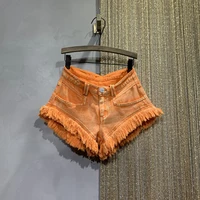 orange jean shorts spring summer 2021 new personality fashion low waisted tassel shorts for women pantalones cortos de mujer