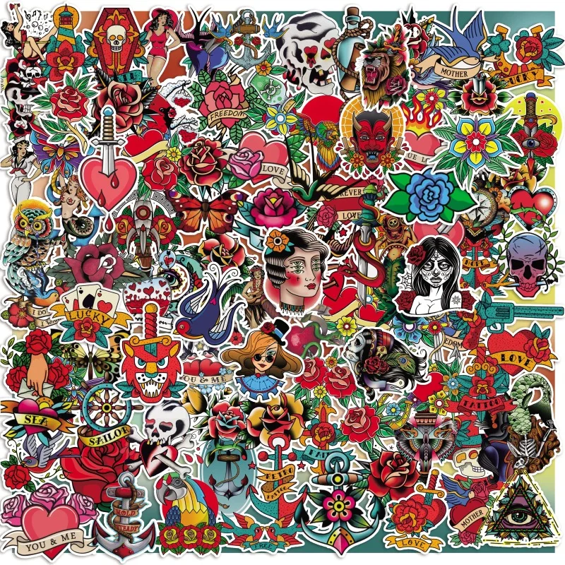 

10/30/50/100PCS Retro Tattoos Girl Cool Stickers Motorcycle Laptop Skateboard Phone Graffiti Decal Waterproof Sticker Kid Toys