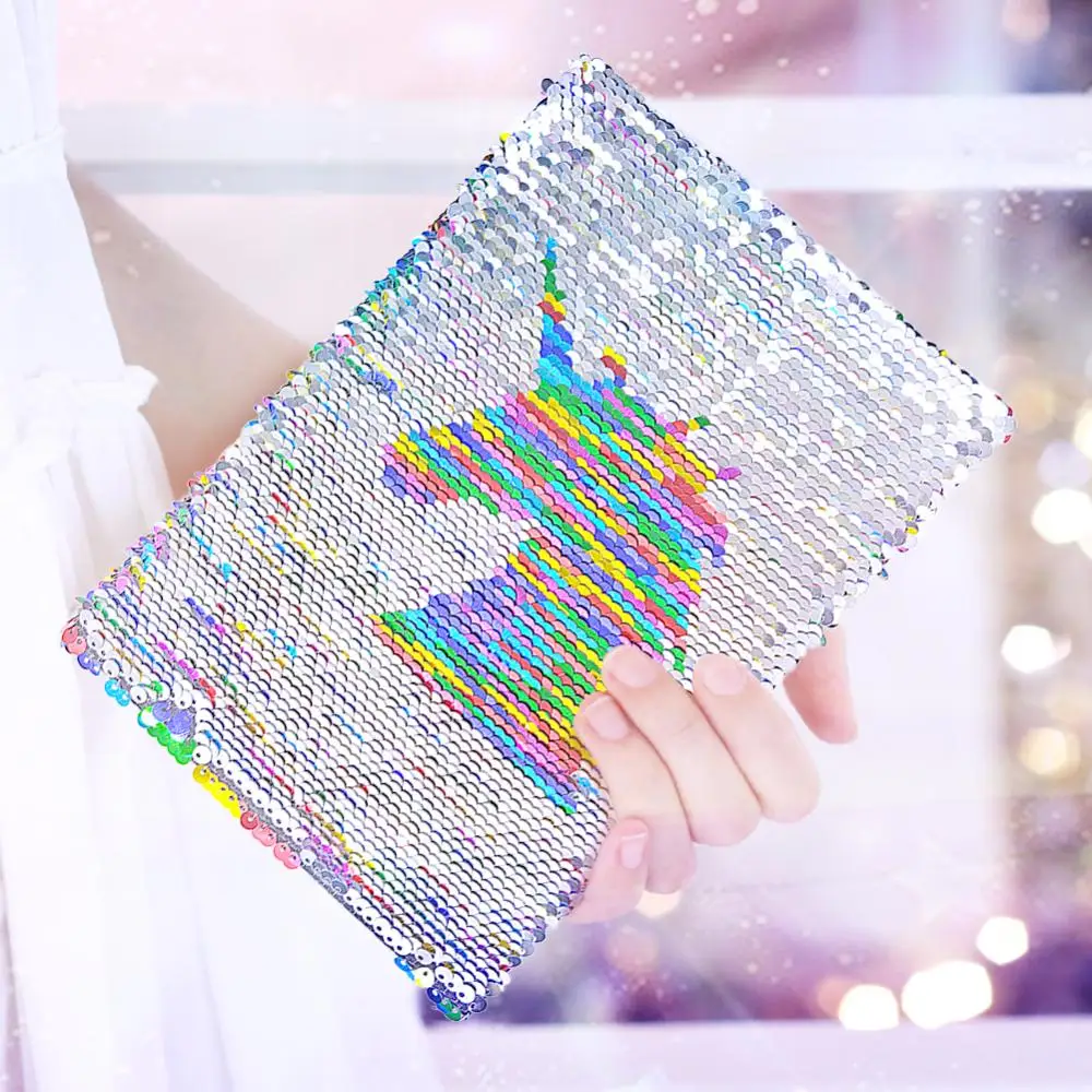

Girls Cute Unicorn Sequin Journal Notebook with Ballpoint Pen Reversible Double-sided Sequin Student Stationery Kid School Gifts