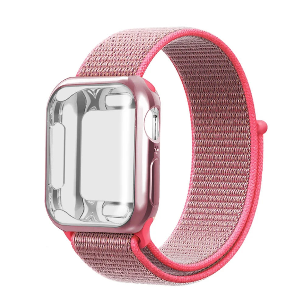 Нейлоновый ремешок+ чехол для Apple watch series 5/4/3/2/1, 42 мм, 38 мм, версия в едином положении во время занятий легкой атлетикой, ремешок для наручных часов iwatch, 40 мм 44 спортивный браслет