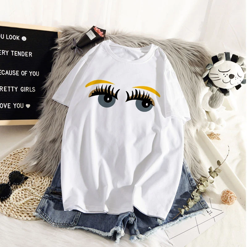 

Women Graphic Cute Summer Spring 90s Style Casual Fashion Aesthetic Cute big eyes Print Female Clothes Tops Tees Tshirt