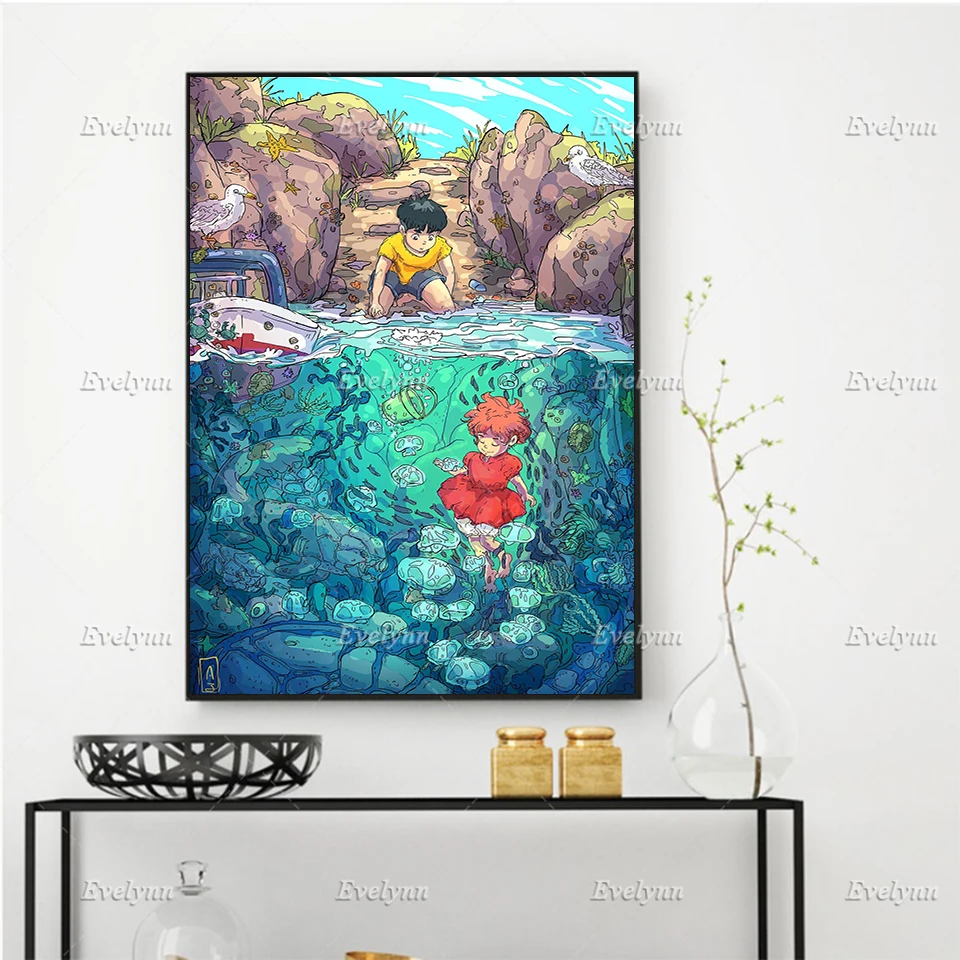 

Ponyo On The Cliff Miyazaki Hayao Poster Ghibli Wall Art Picture Retro Poster Hd Print Canvas Painting For Home Decoration Frame