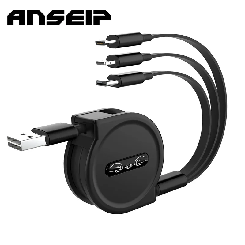 

USB C 3 in 1 Charge cable Retractable Charging Cable Type c Micro 3A Fast Charging Cord USB Cable For Phone iPhone 11 12 Xiaomi