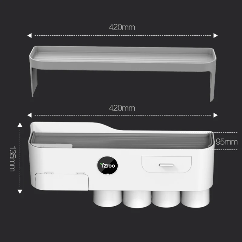 

ONEUP Punch Free Toothbrush Holder Magnetic Inverted Cups Toothpaste Squeezer Double Layer Storage Rack For Bathroom Accessories