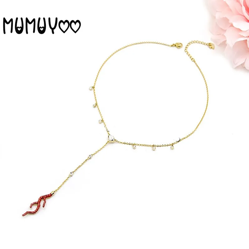 

SWA 2020 NEW Fashion Jewelry High-Quality Stylish Ocean Element Y-type Warm Vibrant Red Coral Women Necklace Jewelry For Women