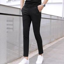 Calças casuais masculinas estilo coreano tendência bordado nove pontos (1)