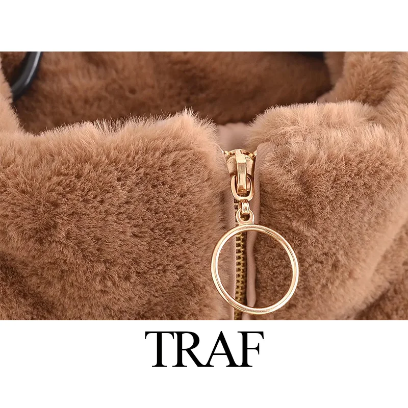 Зимнее женское пальто TRAF ZA утепленные женские пушистые теплые куртки с