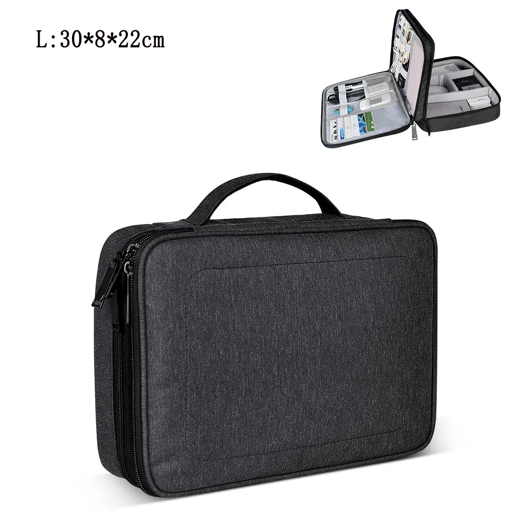 Black-(L) Двухслойные цифровые аксессуары Сумка Многофункциональные наушники кабель для передачи данных мобильный жесткий u-диск электронный гаджет органайзеры для путешествий - Цвет: Black-(L)