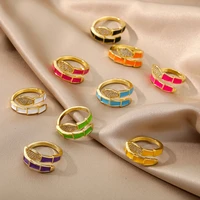 9 color dropping oil boho bamboo open rings for women luxury zircon snake bone ring gold color adjustable rings animal jewelry