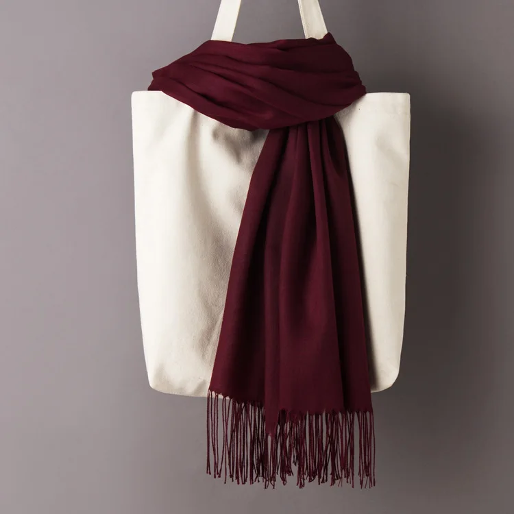 Maroon Scarf Women Solid Color Cashmere Scarves with Tassel Autumn New Soft Warm Lady Girls Wraps Thin Long Scarf Female Shawl Men Scarf - Цвет: Maroon Scarf