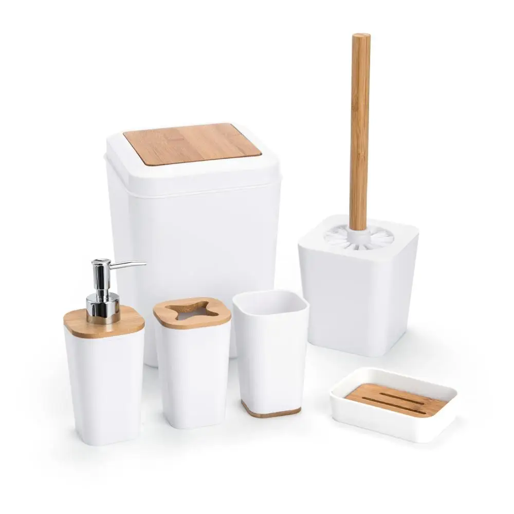 White set-6 Набор из 6 пластиковых аксессуаров smartloc для ванной комнаты Набор держатель для зубной пасты и для зубной щетки Диспенсер Чехол мыльница для душа для хранения черный - Цвет: White set-6
