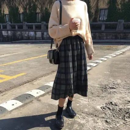 2020 Новая мода осень зима опрятный Harajuku винтажная плиссированная клетчатая юбка