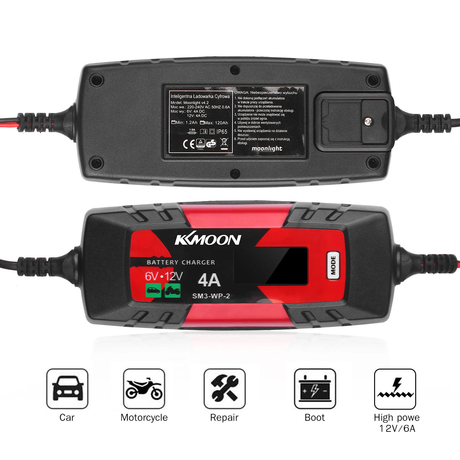 

KKmoon Car Battery Charger Battery Charger & Maintainer 6V/12V 4Amp Intelligent Automatic Battery Charger Pulse Repair Charger
