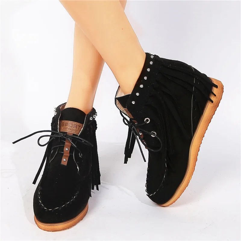 

Ankle Boots Women Shoes Ladies Round Toe Booties Roman Flat Bottom With Lace-Up Fringed Female Booties Winter Boots Woman 69k