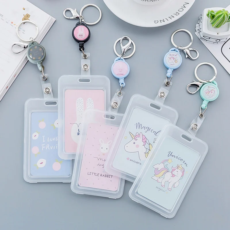 

1pcs Elastic Rope Plastic Keychain Card Case Fresh Color Card Holder With Rope Office Supplies