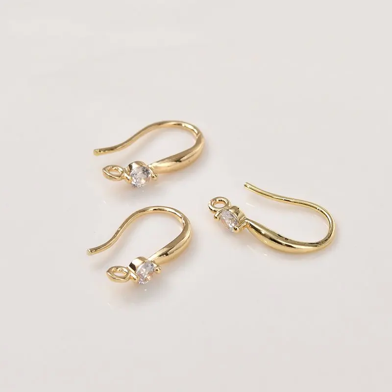 4PCS Ear Nail Hook Earrings Charm with Zircon Supplies 14k Gold Plated Charms for Jewelry Making DIY Brass Accessories - купить по