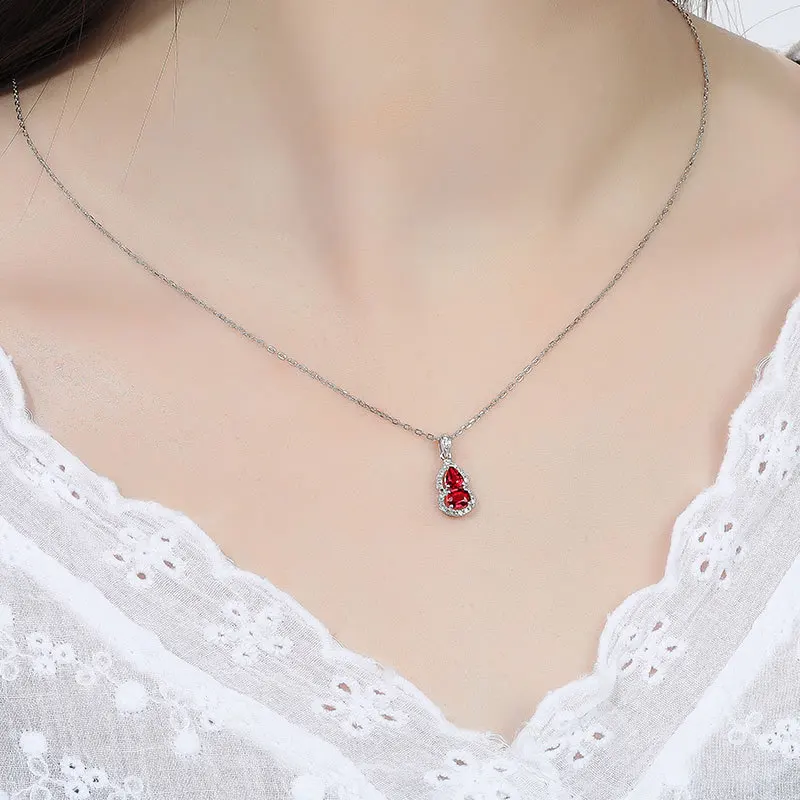 

New Personality Fashion Gourd Water Drop Ruby Pendant Hook Earrings Temperament Inlaid Pave CZ Choker For Women Fine Jewelry