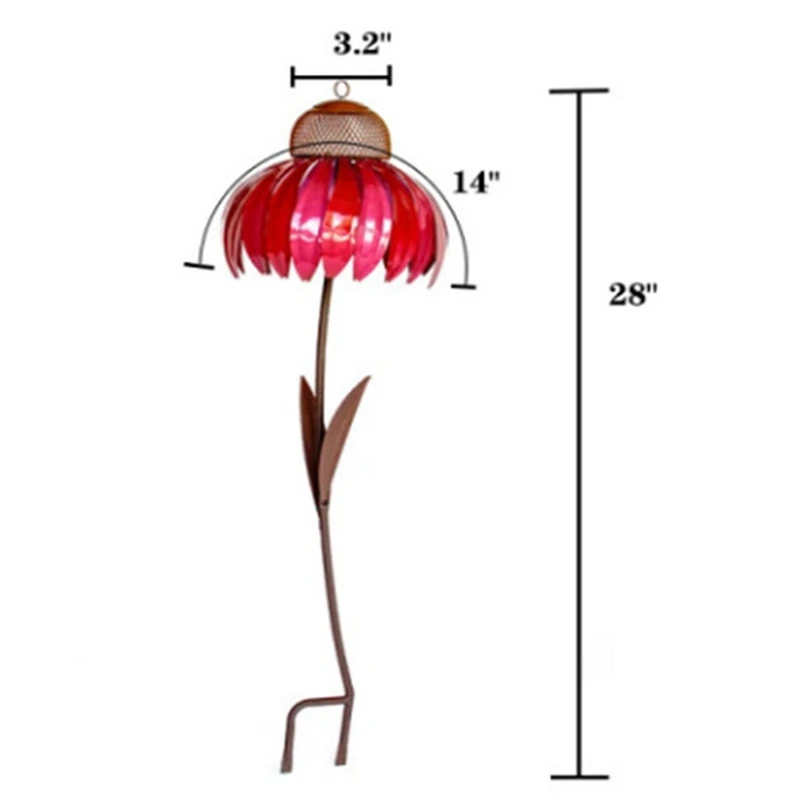 

Flower Shaped Bird Feeder Metal Flower Stakes Beautiful Pink Coneflower Bird Seed Tray for Yard Garden Decor
