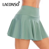 laconso womens pleated 2021 new skirts female golf yoga fitness running sports skorts with inner pants pockets double layers 2