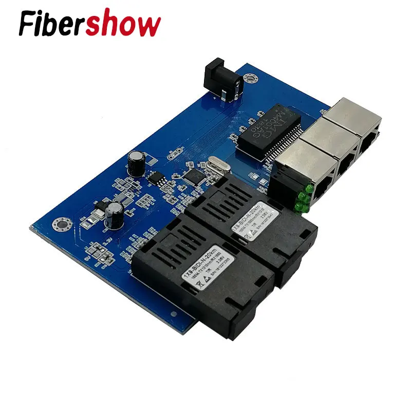 Fast Ethernet волоконно-оптический медиа конвертер одиночный режим 3 RJ45 2 SC волокно 10/100 м Порты и разъёмы PCBA
