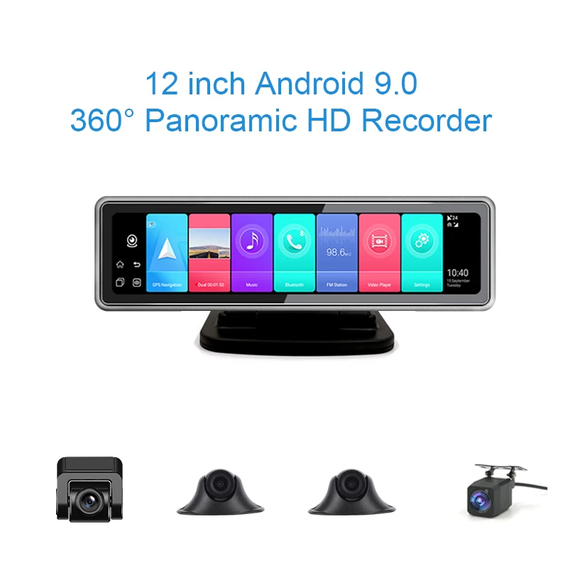 12-дюймовый 4-канальный панорамный видеорегистратор 360 ° Android 9 0 ADAS GPS-навигатор