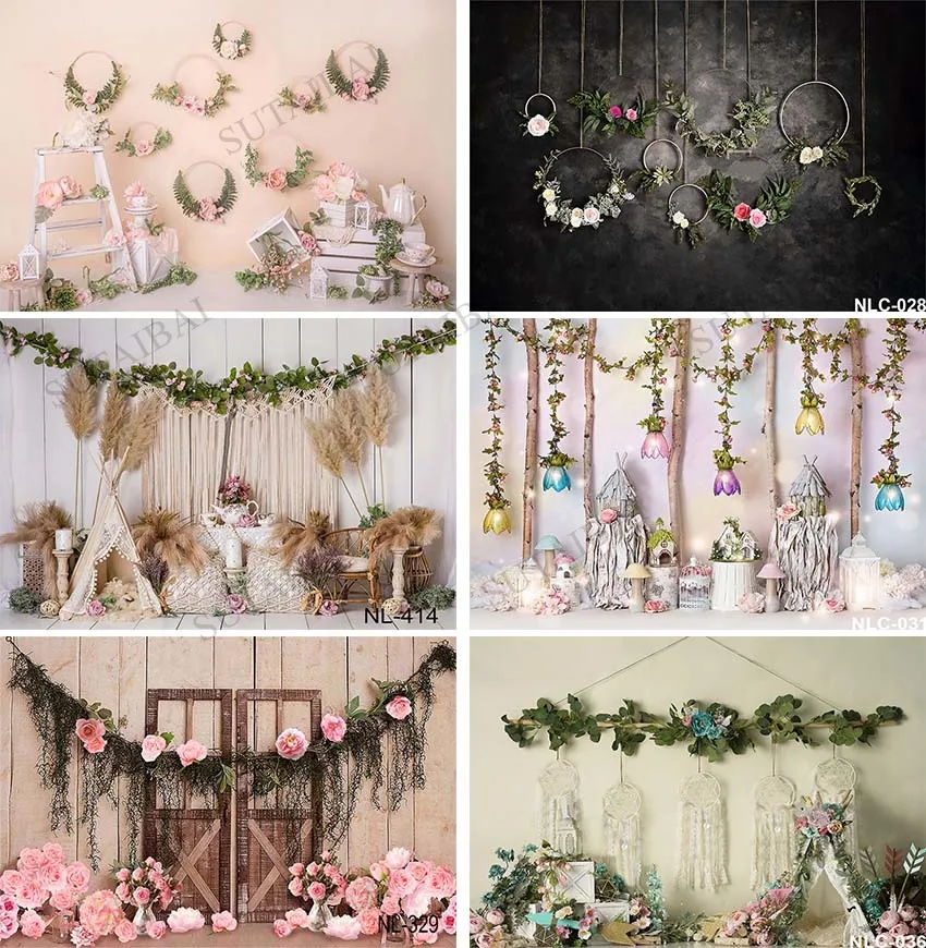 Фоны для фотосъемки новорожденных с изображением весеннего цветочного торта |