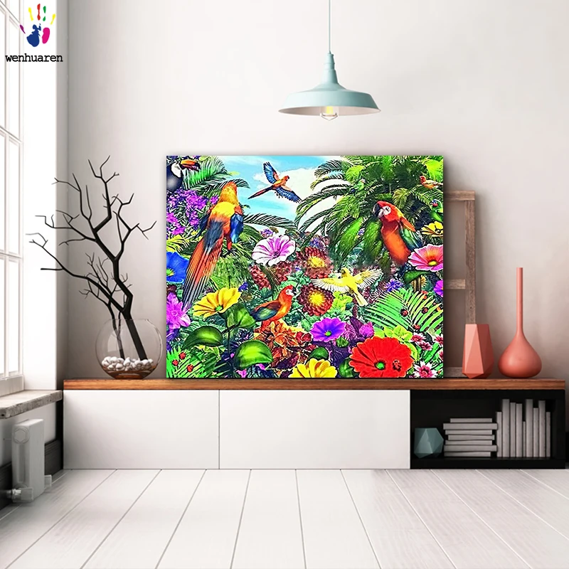 DIY картинки для раскраски по номерам с цветами птицы в лесу картина Рисование