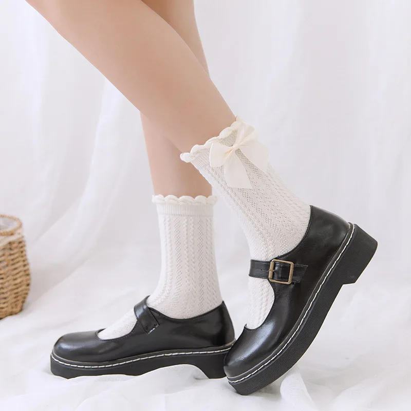 5 Pairs Cotton Socks With Ruffle Socks Lolita Bow Socks Cosplay Costumes Women Socks Cute Sweet Princess Girl Gift