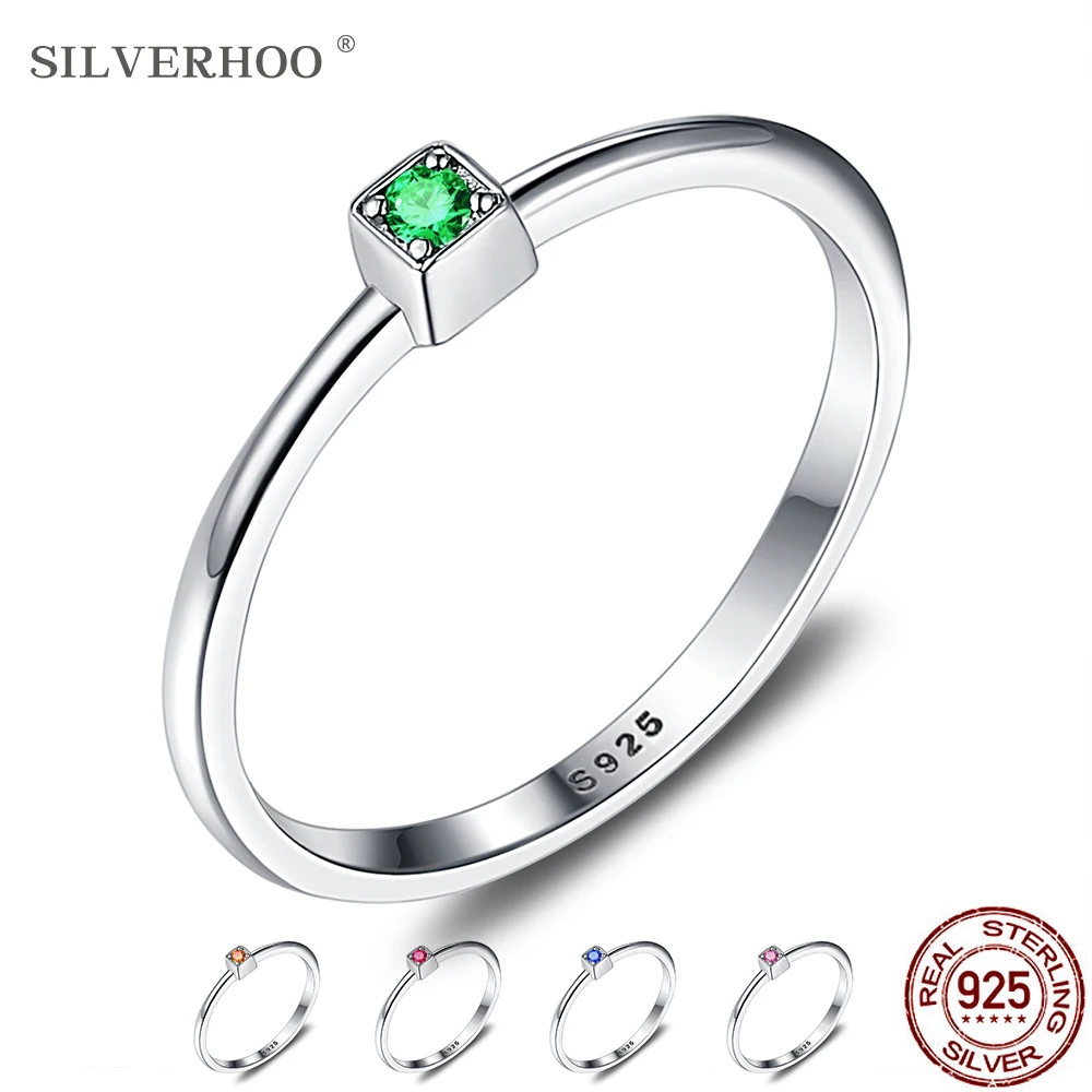 SILVERHOO 925 Серебряное кольцо 5 Цвета обручальные кольца для женщин минималистичные
