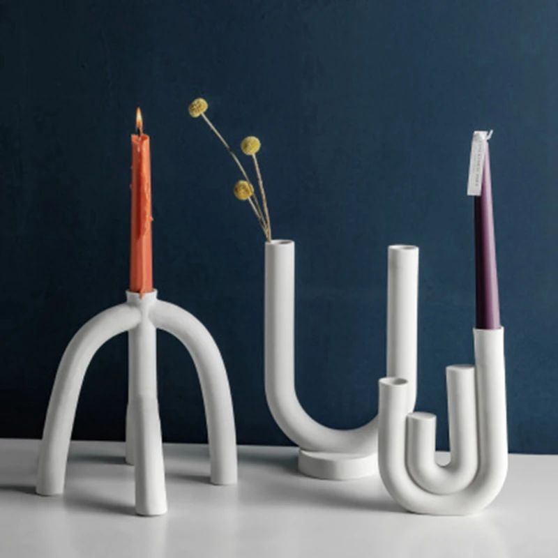 

2x Candle Holder Ceramic Candlestick Minimalist Candle Holder Creative Tealight Holder Candle Stand Desktop Type A & B