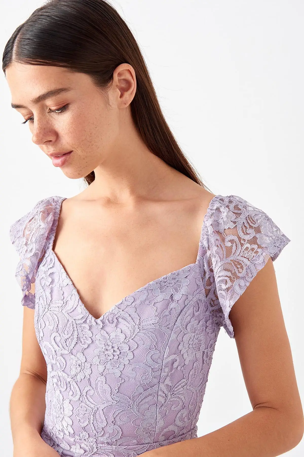 Trendyol сиреневое кружевное платье TPRSS19EL0538|Женские платья| |