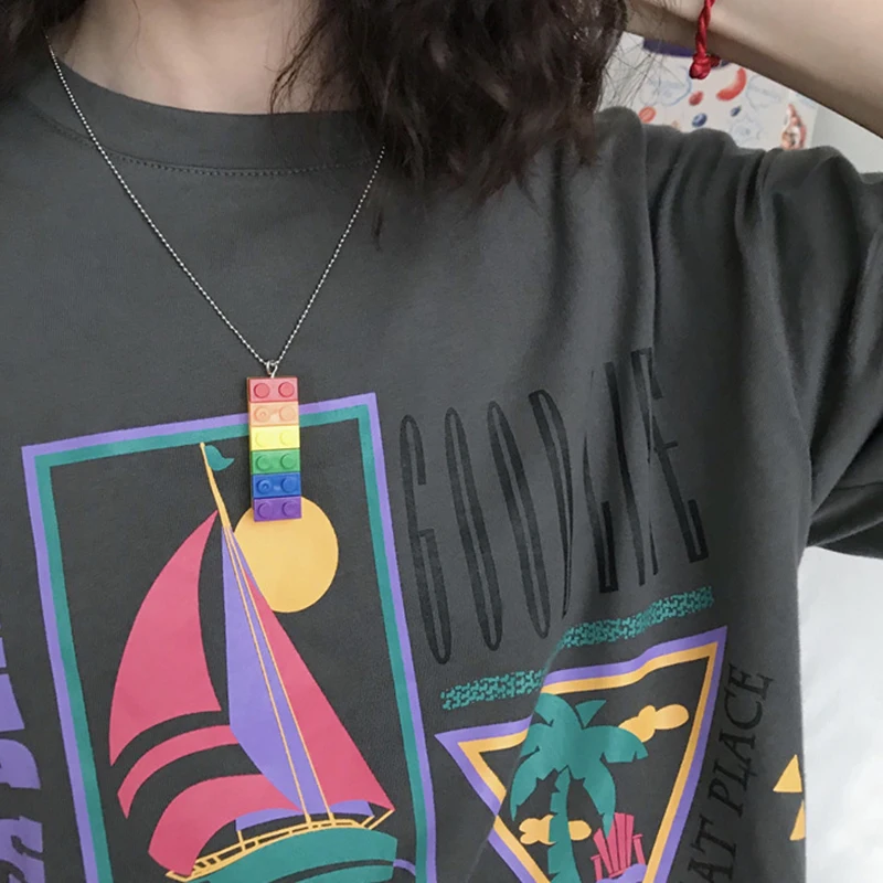 Ожерелье с радужными блоками для мужчин и женщин украшение из нержавеющей стали