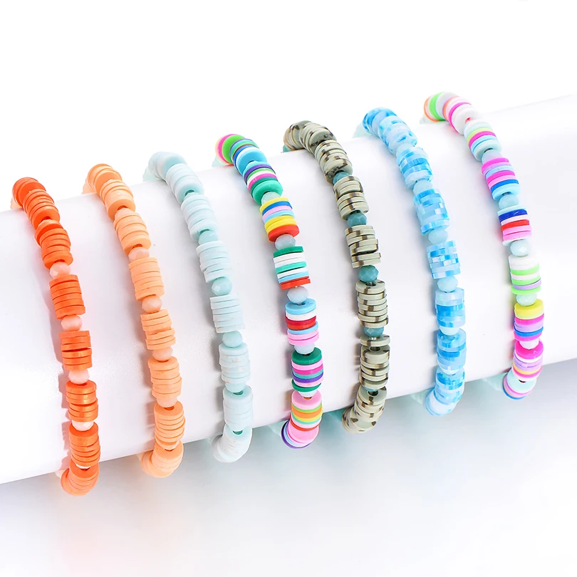 IYOE многоцветные мягкие глиняные браслеты для женщин Boho эластичный канат